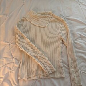St. John's Bay Cream Ribbed Cowl Turtleneck Sweater